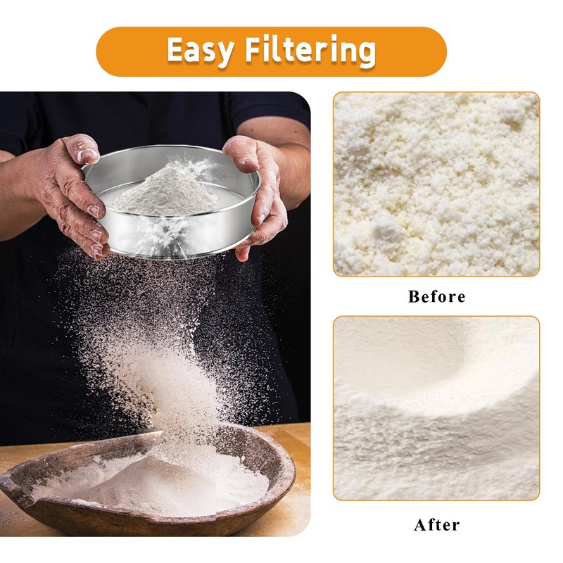 3PCS Stainless Steel Flour Sieve, 10/15/20 cm 40/60 mesh Fine