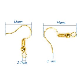 TOAOB 300 Pieces Earring Hooks Hypo Allergenic French Ear Wires with Ball and Coil 18mm K Gold Tone Fish Hook Earrings Making Supplies Jewelry Findings