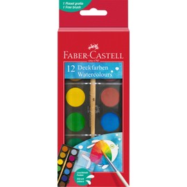 Faber-Castell FABER-CASTELL 125017 - Wasserfarbkasten 12 Farben, inkl. Pinsel, Malkasten für Schule und Freizeit