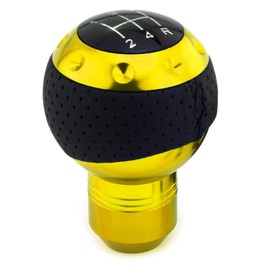 Thruifo 5 Speed Gear Shifter Knob, Leather & Aluminum Automatic Manual Car Stick Shift Head Fit Most MT Vehicles, Yellow