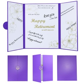 Large Retirement Card, Purple Gold Retirement Guest Book Alternative, Retirement Card for Man Woman, Happy Retirement Gifts Signature Board Book for Retirement Party Decorations