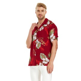 Matchable Family Hawaiian Luau Shirts, Pineapple Garden Burgundy, Men, Small