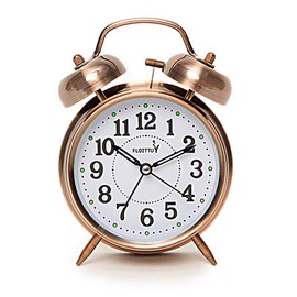 FLOITTUY {Loud Alarm for Deep Sleepers) 4'' Twin Bell Alarm Clock with Backlight for Bedroom and Home Decoration(Red-Brown)