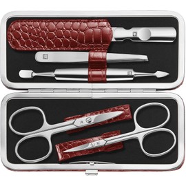 ZWILLING Manicure Set Pedicure Kit Stainless Steel Cowhide Leather Crocodile Edition 5 Pieces Red