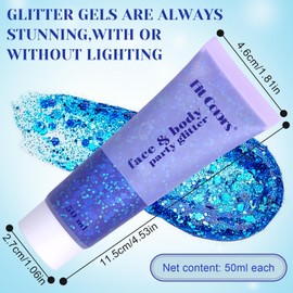 Body Glitter Gel, Festival Glitter Face, 50 ml Glitter Liquid Gel, Body Glitter Festival Accessories, Glitter for Make-Up Cosmetic Festival Party, DIY, Nails, Lips (Dark Blue)