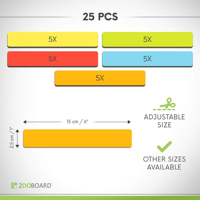 2DOBOARD Magnetic Strips Writeable - 15 cm x 2.5 cm