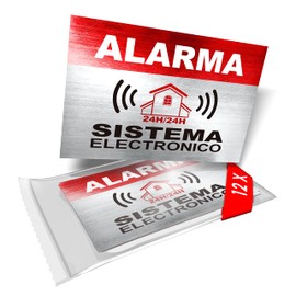 12 x Security Alarm Warning Sign Stickers - Spanish Text ALARMA - SISTEMA ELECTRONICO - for Internal and External use - Protection for Home, car... - Weatherproof - Size: 3,4 x 2,2 in
