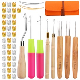 Dreadlock Crochet Hook, 3 Dreadlock Crochet Needle(0.5mm), 5 Different Size Bent Latch Hook, Crochet Needle for Hair Braiding with 40 Dreadlocks Hair Ring and Dreadlocks Tool