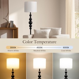 AELS 63" Mid Century Modern Floor Lamp with Bulb for Living Room, Marble Base, White Fabric Shade, Foot Switch, 3 Color Temperatures, Metal Tall Floor Lamps with Ornated Balls for Living Room, Black