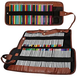 Paquete de 2 organizadores de lápices de colores, SENHAI 48 ranuras + 72 ranuras bolsa de lona para lápices/bolsa enrollable para escuela, oficina, viajes