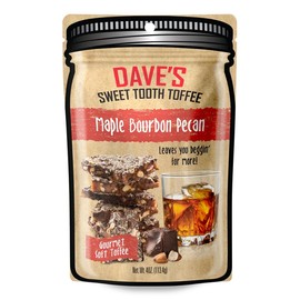 Small Batch Toffee, 1/4lb Pouch - Dave's Sweet Tooth - Award Winning Chocolate Almond Toffee Snack Candy & Sweets Recipe:_Maple Bourbon Pecan