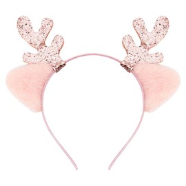 Christmas Elk Headbands for Women Girls Reindeer Antler Ears Headband Headwear Xmas Costumes Pink Hair accessories for Christmas Headpiece for Kids Cosplay Party Gift
