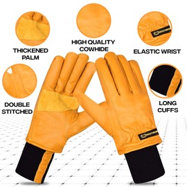 WESTWOOD FOX Waterproof Work Gloves for Men Women, Leather Safety Work Gloves, winter Gloves for Cold weather Gardening,Touchscreen,Super Grip,Warm Utility working Gloves for Construction (Yellow, M)