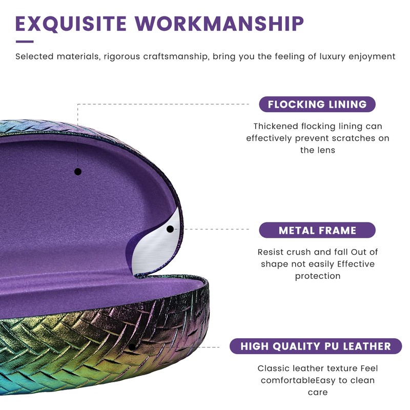 molshine Hard Shell Sunglasses Case,PU Leather Large Glasses Case,Weave Pearlescent