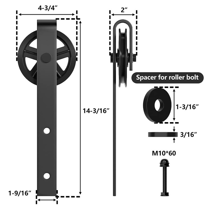 skysen Sliding Barn Door Hardware Roller Set Black (Spoke Wheel