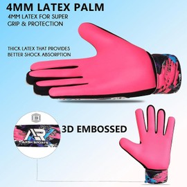 Arsh Sports Soccer Goalie Gloves,Football Goalkeeper Gloves for Kids Boys Youth Children Double Wrist Protection Along 4mm Super Grip Palm (Pink New, Size 5 Suitable for 9-12 Years)