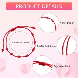REDANHA 10 Pieces Adjustable Red String Bracelets 7 Knots Style Red Cord Bracelet Red Knot Chain Braided Bracelet Amulet for Protection, Good Luck, Friendship, Lovers