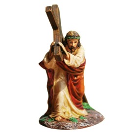 1Piece Jesus Carry Cross, Jesus Resin Figurine, Jesus Cross Resin Figurine Tabletop Ornament, Jesus Cross Ornament, Easter Home Decoration for Countertop Bookshelf Ornament
