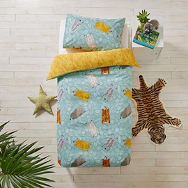 little furn. Wild Friends Duvet Cover and Pillowcase Set, Cotton, Teal, Toddler