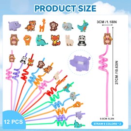 Pack of 12 Children's Drinking Straws, Animal Straws, Reusable Straws, Colourful Party Straws for Children, Birthday Party Decorations, Christmas, Party Accessories (Animals)