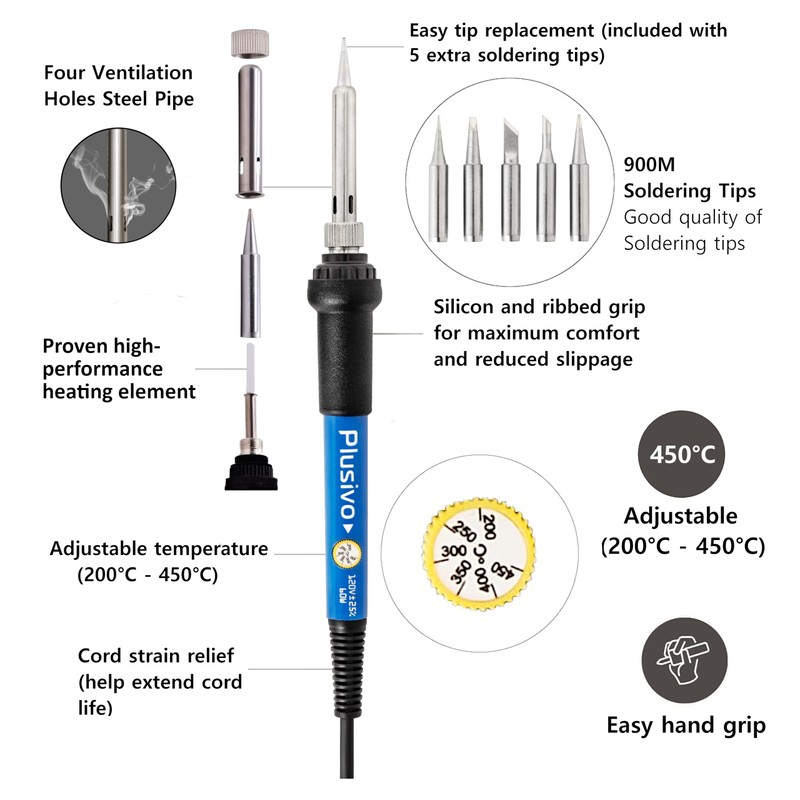 Soldering Iron Kit, 60W Soldering Iron, 5 Soldering Iron Tips,