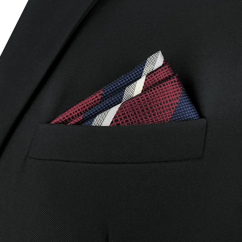 S&W SHLAX&WING Mens Pocket Square Striped Stripes Red Blue Large