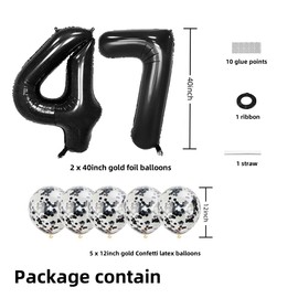 Black 47 Foil Balloons 40" Jumbo Foil Balloons Confetti Balloons for 47th Birthday Wedding Anniversary Party Decorations
