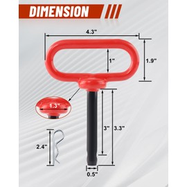 EilxMag 2Pack Hitch Pin, 1/2 x 3 Inch Trailer Hitch Pin with Clip and Rubber-Coated Handle, Strong Heavy Duty Lawn Mower Hitch Pin for Mowers, Tractor Truck, Towing Cargo, ATV (Red)