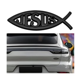JNNJ Jesus Fish Sticker, Christian Cross Fish Emblem Metal Look Sticker, Jesus Christian Fish Symbol Car Decorations, Car Accessories, Universal Decoration Decal for SUV, Car (Black)