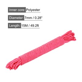 sourcing map Polypropylene Rope Braid Cord 15M/49.2ft 7mm Dia Pink for Indoor Outdoor Camping Clothes Line
