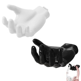 2 piezas Soporte de mano con gancho de resina: Cuelga de auricular, ropa, bolsas, llaves, jabones y más. ¡También es perfecto como decoración de pared o como una pieza de arte! (Negro + Blanco)
