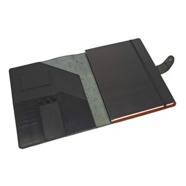A4 PadFolio with Snap Closure, Black Leather Padfolio with A4 Professional Journal 8 1/4x11 3/4 in, Chromexcel Horween Leather, Executive Leather Portfolio, Business Folder with Notepad