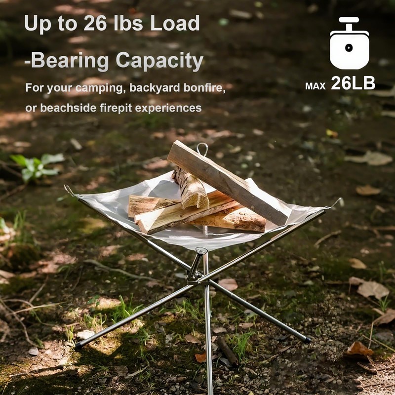 Portable Fire Pit, 22-inch Outdoor Camping Fireplace, Collapsible Stainless Steel
