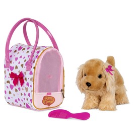 Pucci Pups Cocker Spaniel Cuddly Toy Dog in Handbag with Accessories - Plush Toy Puppy in Heart Pattern Bag - Toy for Children from 2 Years