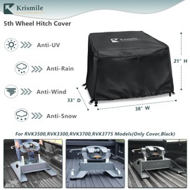 Krismile 5th Wheel Hitch Cover with Plush Lining,Heavy Duty Waterproof Anti-UV Fifth Wheel Trailer Hitch Cover,for RVK3500,RVK3300,RVK3700,RVK3775 Models(Only Cover,Black)