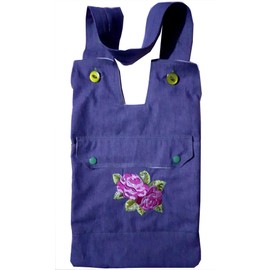 Embroidered Denim Catheter Night Bag Holder with a Pocket, Tube Cover (1 Meter Long) and Adjustable Handle. Cover for a Catheter Night Bag. Ideal for a Wheelchair User..