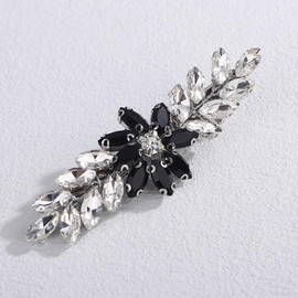 Teyglen Sparkly Rhinestone Hair Clips with Black Flower Crystal Bride Wedding Hair Barrettes Small Crystal Hairpins Docorative Hair Jewelry for Women Wedding Party Prom (Silver-black)