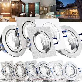 trendlights24 Mare IP44 Bathroom Recessed Spotlight, Stainless Steel Look, Brushed Round, 230 V, LED, Set of 1, 1.2 W, 120 lm, GU10 Warm White Spotlights for Bathroom, Wet Room