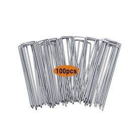 Garvee 100 Packs 7.8 Inches Heavy Duty Galvanized Steel Garden Stakes Staples Securing Pegs for Securing Weed Fabric Landscape Fabric Netting Ground Sheets and Fleece, Garden Staples Pins