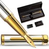 Ellington Pens Luxury Fountain Pen Set- Fountain Pens for Writing - Smooth Medium Nib - Includes Refillable Ink Converter, 3 Ink Cartridges [Black & Blue], Gift Box - Elegant Calligraphy