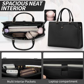 GMAK Laptop Tote Bag for Women, 15.6 Inch Leather Computer Bags Lightweight Business Office Work Briefcase Large Capacity Waterproof Handbag for Daily Commute Travel Work, Black