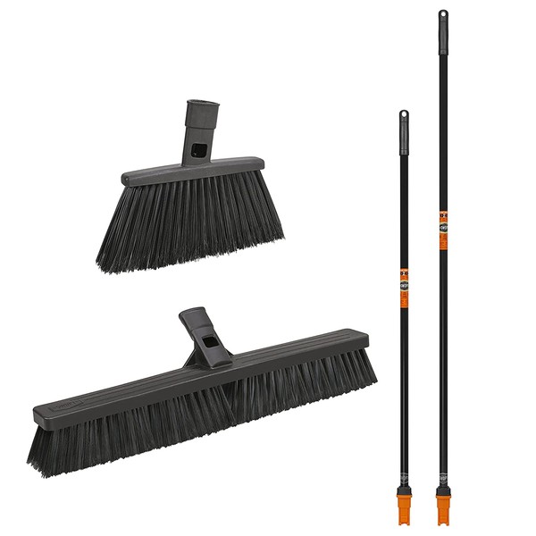 SWOPT Standard 24in Push Broom and Standard Angle Broom Combo- Interchangeable Handle Works with Other SWOPT Cleaning Products – Great for Indoor and Outdoor Applications, Black (9064)