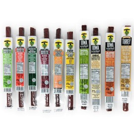 10 Flavor Variety Meat Sticks. No Added Nitrates, Gluten, Soy, MSG, Dairy, Nuts. 8 Grass-Fed Beef Flavors, 1 Free-Range Turkey Flavor & 1 Natural Pork Flavor (1 of Each, 10-cnt, 1-oz Stick)