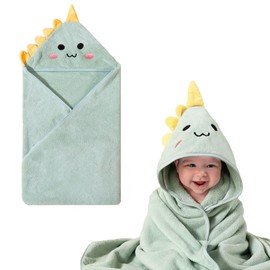 CarPlusStudio Baby Towel with Hood – 80x80cm Ultra-Soft Coral Fleece Baby Bath Towel, Cute Animal Design Hooded Towel for Newborn Boys & Girls, Absorbent & Cozy Baby Wrap for Bath Time & Swaddling