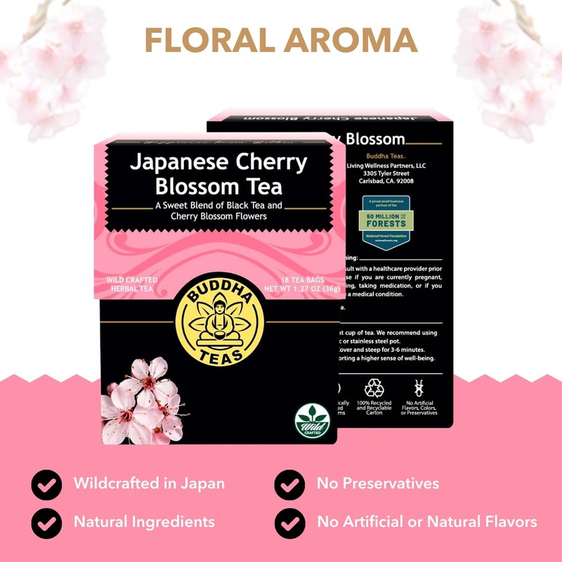 Buddha Teas Japanese Cherry Blossom Tea - OU Kosher, 18