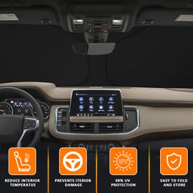 D-Lumina Winshield Sun Shade with USA Flag for Chevy Tahoe 2021 2022 2023 2024 2025, Foldable Front Sun Shield Protector Blocks UV Rays, Window Sunshade Sun Visor Interior Accessories