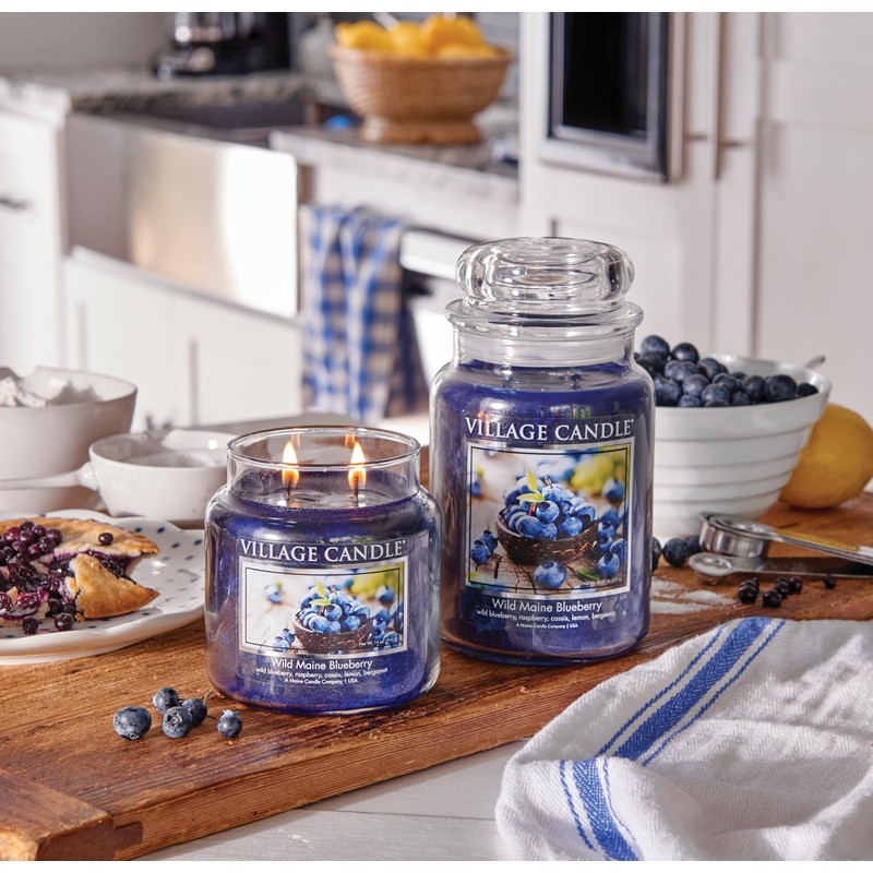Village Candle Wild Maine Blueberry Large Glass Apothecary Jar Scented