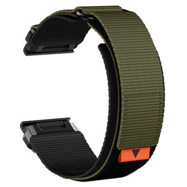 YOOSIDE Upgraded Quick Fit 22mm Nylon Watch Strap for Garmin Fenix 7 / Fenix 6 / Instinct 2 / Fenix 5 / epix pro 47mm, Adjustable Loop Weave Nylon Webbing Wrist Bands for Forerunner 965 (Green)