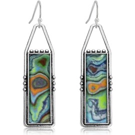 JIMARIN Handmade Bohemian Tribal Retro Colorful Square Bar Dangle Drop Earrings National Style Lightweight Vintage Silver Geometry Hook Earrings for Women (Color Yellow)