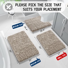 Yimobra Bathroom Rugs Non Slip Washable 24x17, Ultra Soft and Water Absorbent Bath Mats, Plush Fluffy Shower Mat Outside, Microfiber Thick Matts for Bathroom Floor/Sink, Light Brown and White